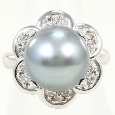 30%OFF】 PT900 プラチナ リング・指輪 16号 黒蝶真珠 ダイヤモンド 