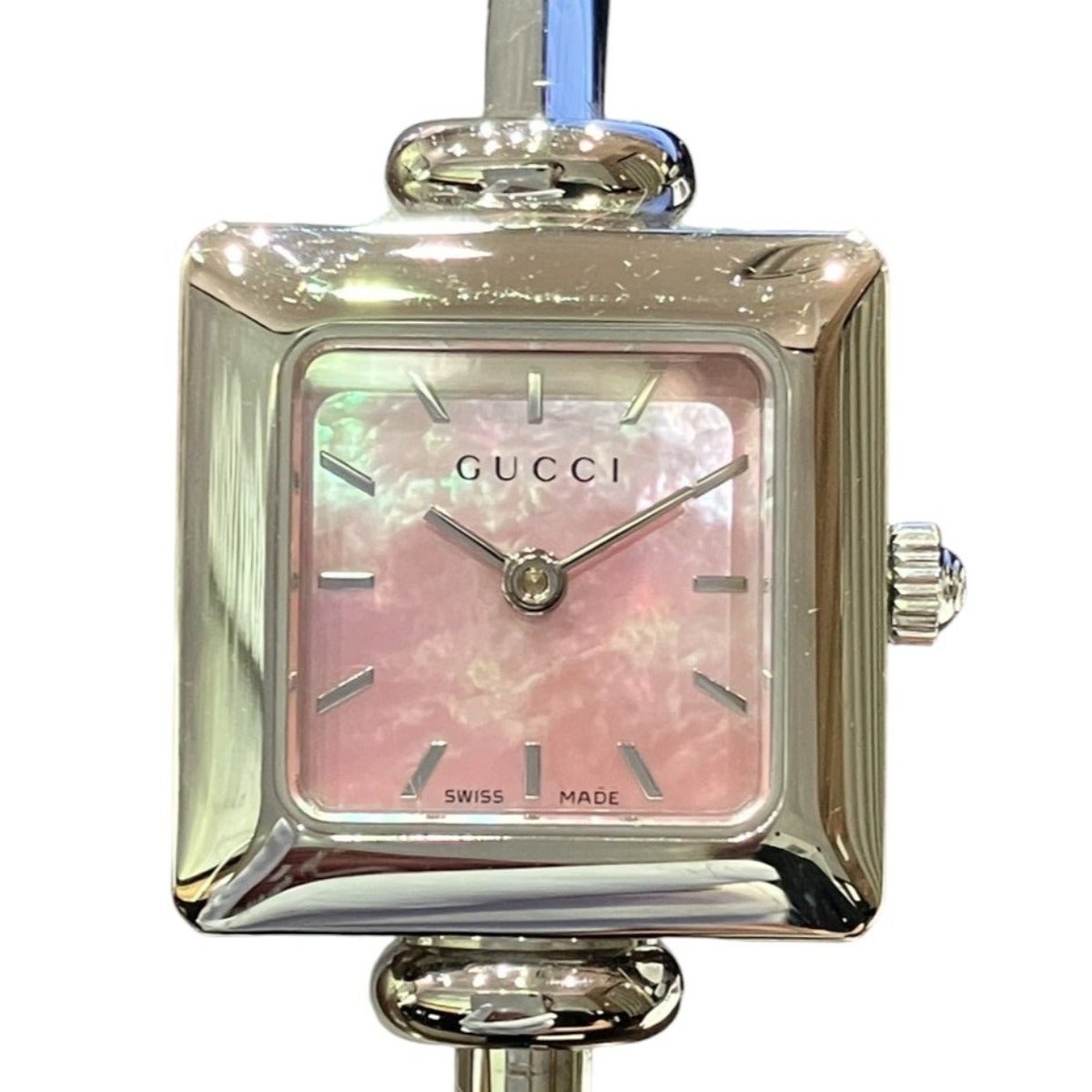 GUCCI ピンク スクエア腕時計 1900L 1円スタート】【箱付き】GUCCI グッチ 1900L SS ピンクシェル文字盤